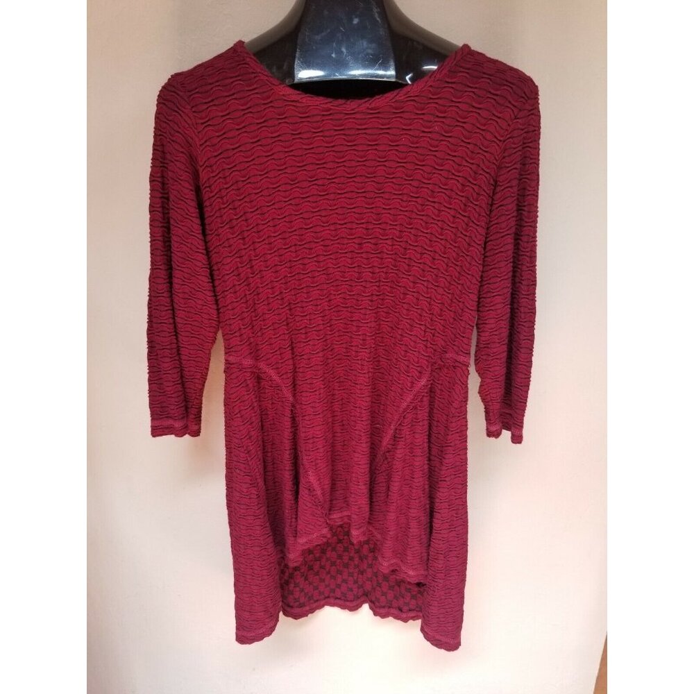 C.M.C Womens Large Geometric Print 3/4 Sleeve A-Line Hi-Low Tunic Top Red Casual